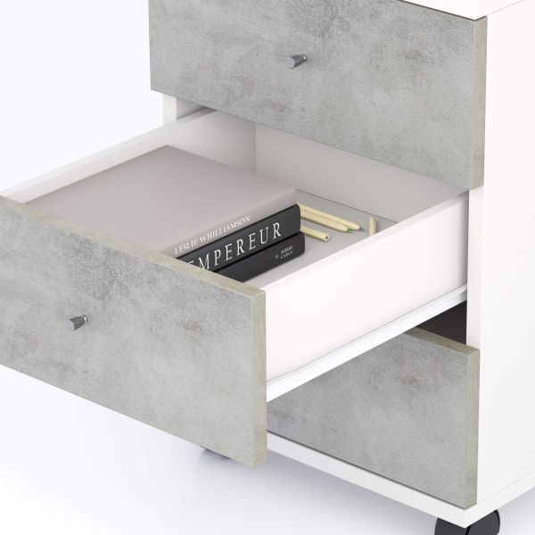 Clara Drawer unit on castors, Matt White with Concrete Grey drawers detail image 1