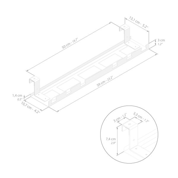 Desk cable tray Clara, Black technical image 1