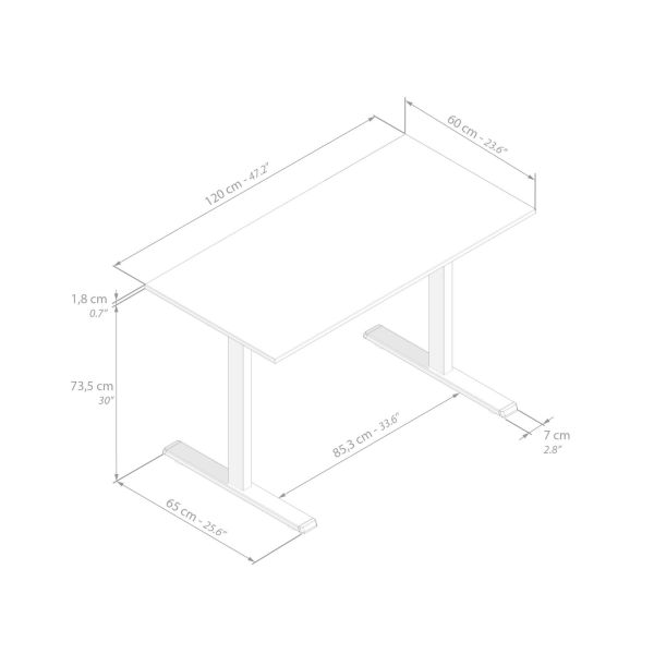 Clara Fixed Height Desk 47.2 x 23.6 in Concrete Effect, White with Black Legs technical image 1