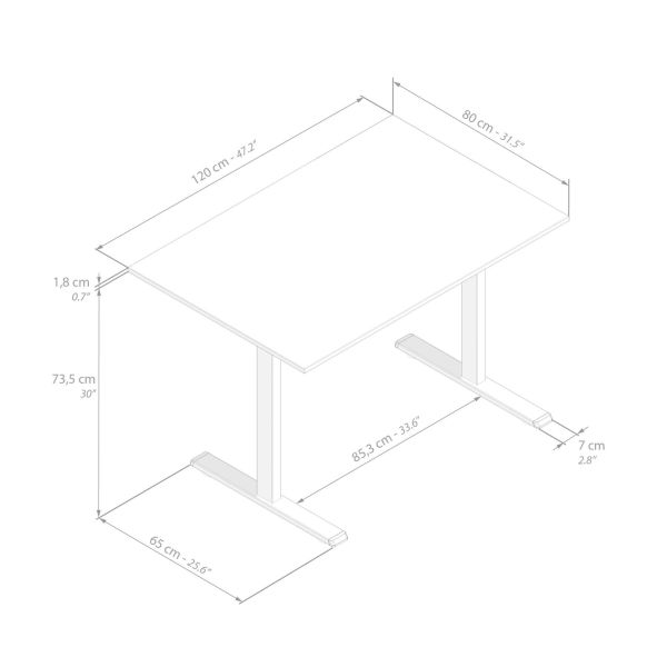 Clara Fixed Height Desk 47.24 x 31.49 in Concrete Effect, Black with White Legs technical image 1