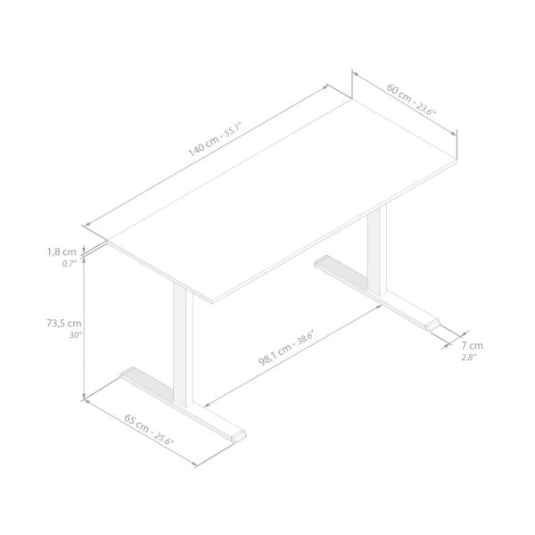 Clara Fixed Height Desk 55.11 x 23.62 in Concrete Effect, Black with Black Legs technical image 1