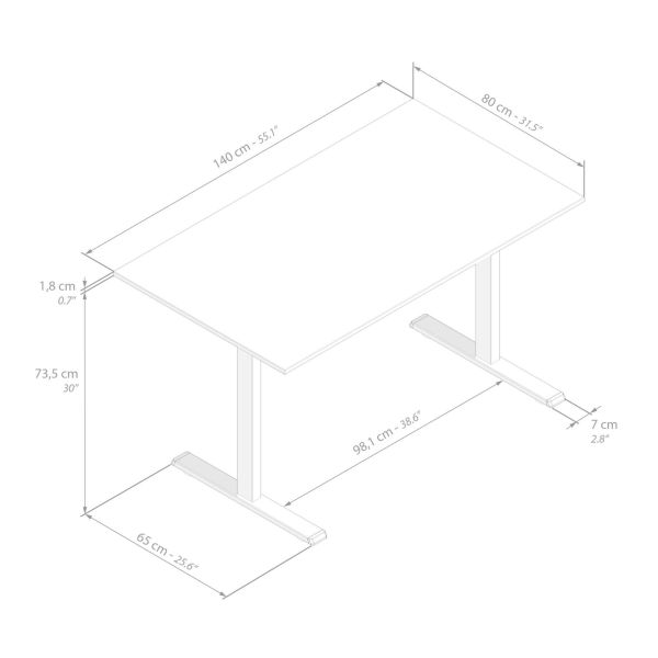 Clara Fixed Height Desk 55.11 x 31.49 in Concrete Effect, Grey with Black Legs technical image 1