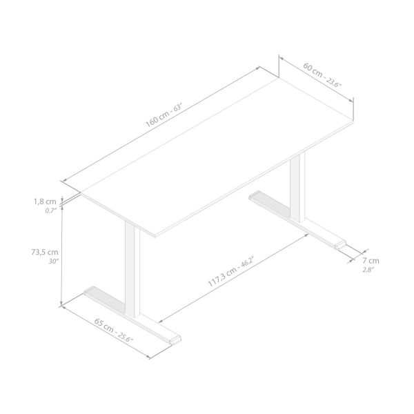 Clara Fixed Height Desk 62.99 x 23.62 in Concrete Effect, Black with Black Legs technical image 1