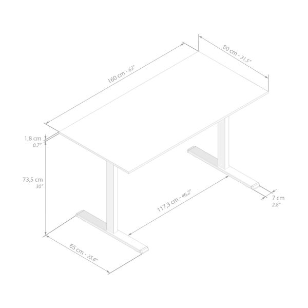 Clara Fixed Height Desk 62.99 x 31.49 in Concrete Effect, Black with Black Legs technical image 1