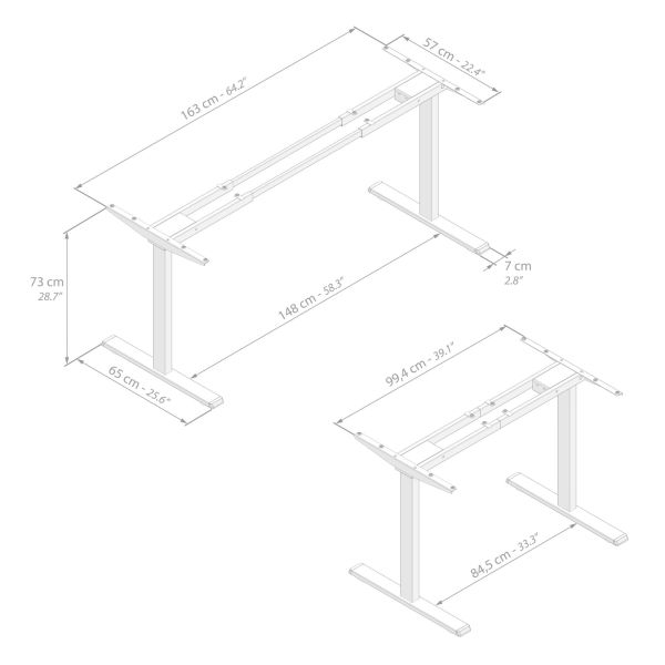 Clara Fixed Desk Frame, White technical image 1