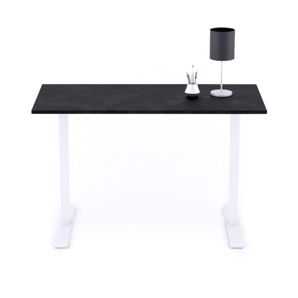 Clara Fixed Height Desk 47.2 x 23.6 in Concrete Effect, Black with White Legs detail image 1