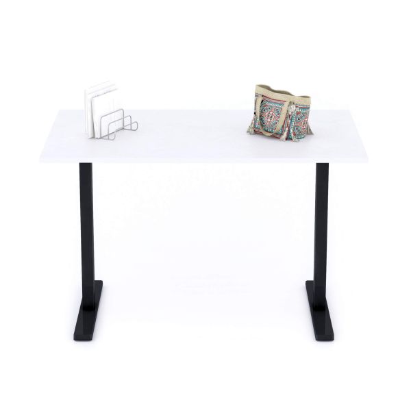 Clara Fixed Height Desk 47.24 x 31.49 in Concrete Effect, White with Black Legs detail image 1