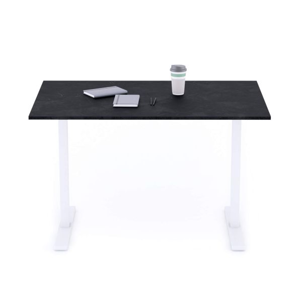 Clara Fixed Height Desk 47.24 x 31.49 in Concrete Effect, Black with White Legs detail image 1