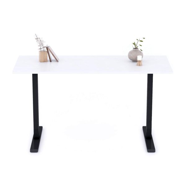 Clara Fixed Height Desk 55.11 x 23.62 in Concrete Effect, White with Black Legs detail image 1