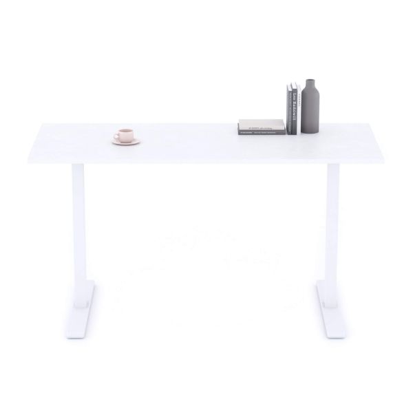 Clara Fixed Height Desk 55.11 x 23.62 in Concrete Effect, White with White Legs detail image 1