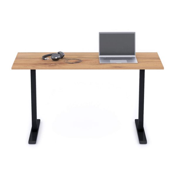 Clara Fixed Height Desk 55.11 x 23.62 in Rustic Oak with Black Legs detail image 1