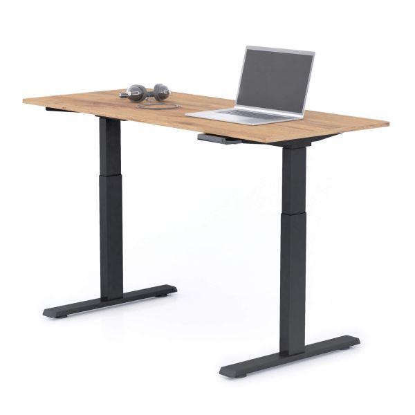 Clara Electric Standing Desk 55.1 x 23.6 in Rustic Oak with Black Legs detail image 1