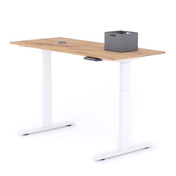 Clara Electric Standing Desk 55.1 x 23.6 in Rustic Oak with White Legs detail image 1