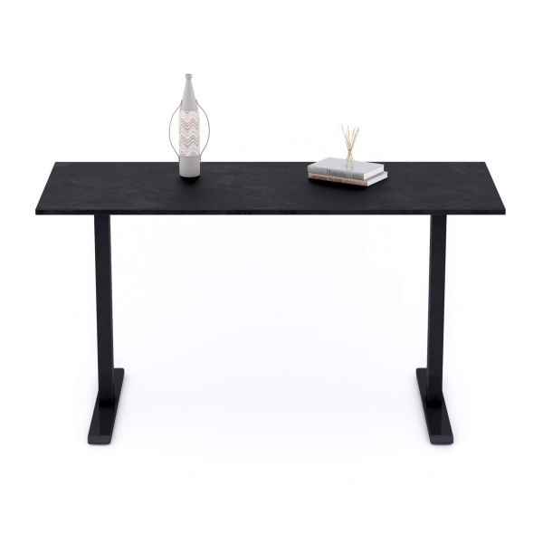 Clara Fixed Height Desk 55.11 x 23.62 in Concrete Effect, Black with Black Legs detail image 1