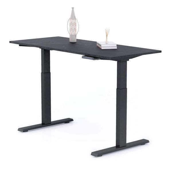 Clara Electric Standing Desk 55.1 x 23.6 in Concrete Effect, Black with Black Legs detail image 2