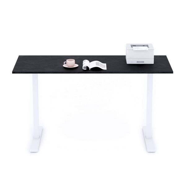 Clara Fixed Height Desk 55.11 x 23.62 in Concrete Effect, Black with White Legs detail image 1