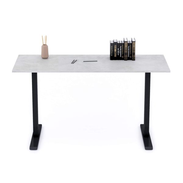 Clara Fixed Height Desk 55.11 x 23.62 in Concrete Effect, Grey with Black Legs detail image 1