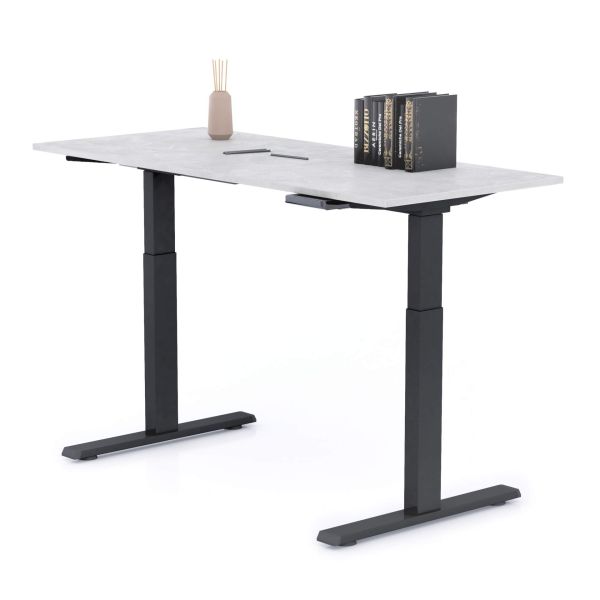 Clara Electric Standing Desk 55.1 x 23.6 in Concrete Effect, Grey with Black Legs detail image 1