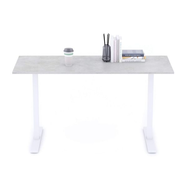 Clara Fixed Height Desk 55.11 x 23.62 in Concrete Effect, Grey with White Legs detail image 1