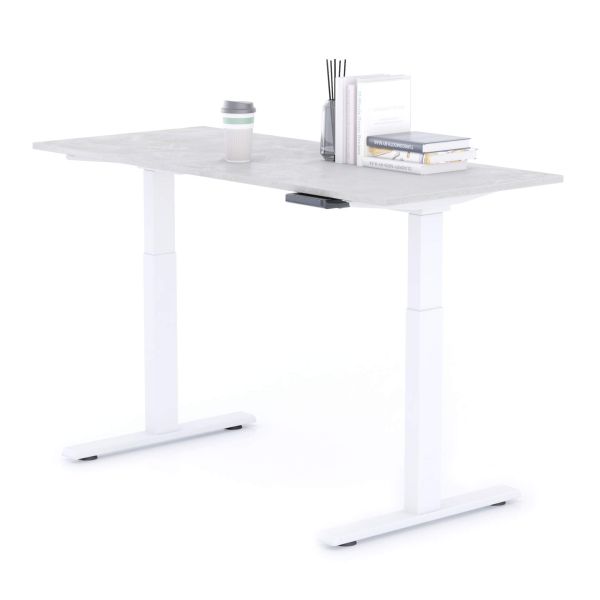 Clara Electric Standing Desk 55.1 x 23.6 in Concrete Effect, Grey with White Legs detail image 1