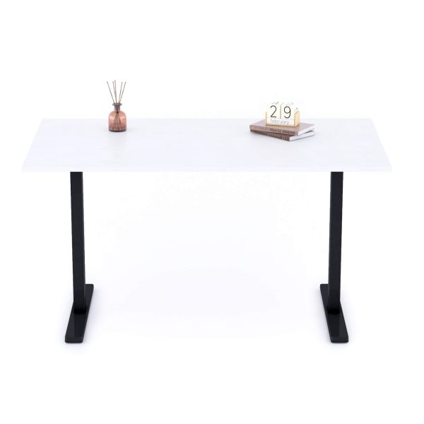 Clara Fixed Height Desk 55.11 x 31.49 in Concrete Effect, White with Black Legs detail image 1