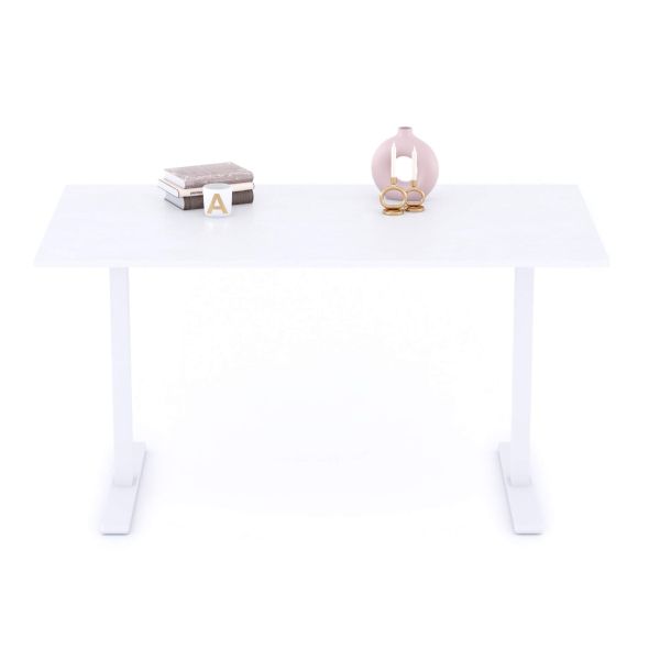 Clara Fixed Height Desk 55.11 x 31.49 in Concrete Effect, White with White Legs detail image 1