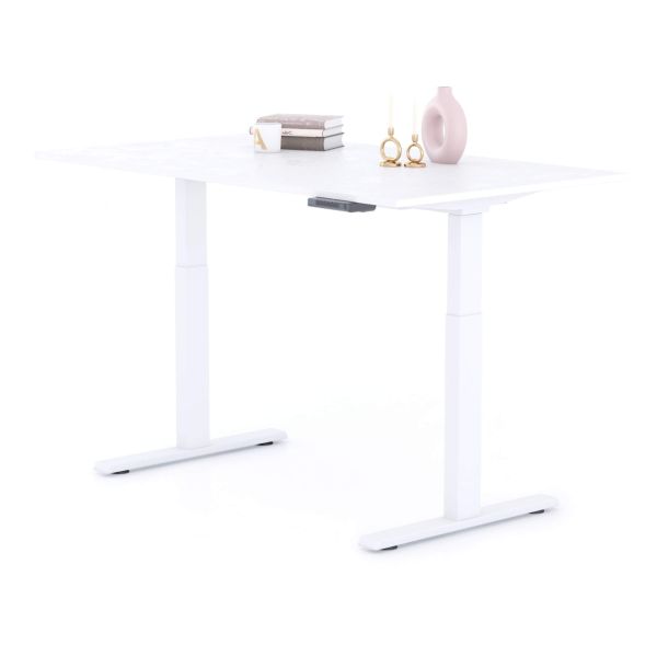 Clara Electric Standing Desk 55.1 x 31.4 in Concrete Effect, White with White Legs detail image 1