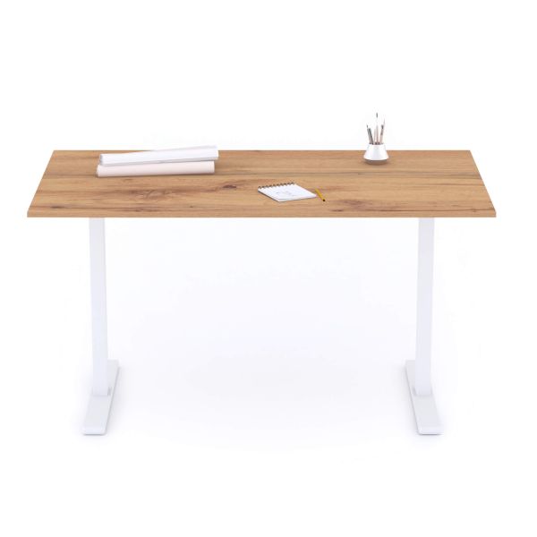 Clara Fixed Height Desk 55.11 x 31.49 in Rustic Oak with White Legs detail image 1