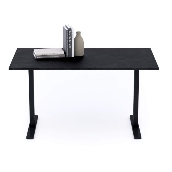 Clara Fixed Height Desk 55.11 x 31.49 in Concrete Effect, Black with Black Legs detail image 1