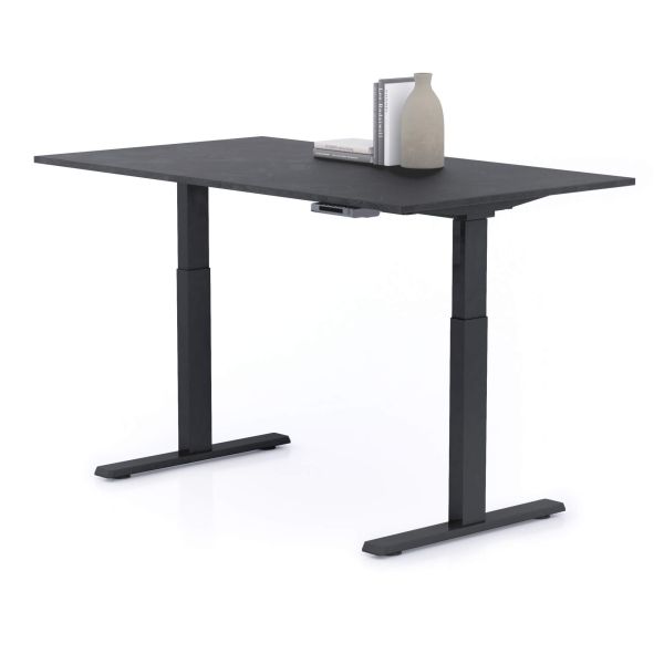 Clara Electric Standing Desk 55.1 x 31.4 in Concrete Effect, Black with Black Legs detail image 1