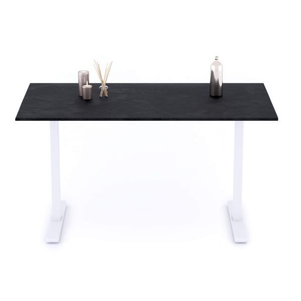 Clara Fixed Height Desk 55.11 x 31.49 in Concrete Effect, Black with White Legs detail image 1