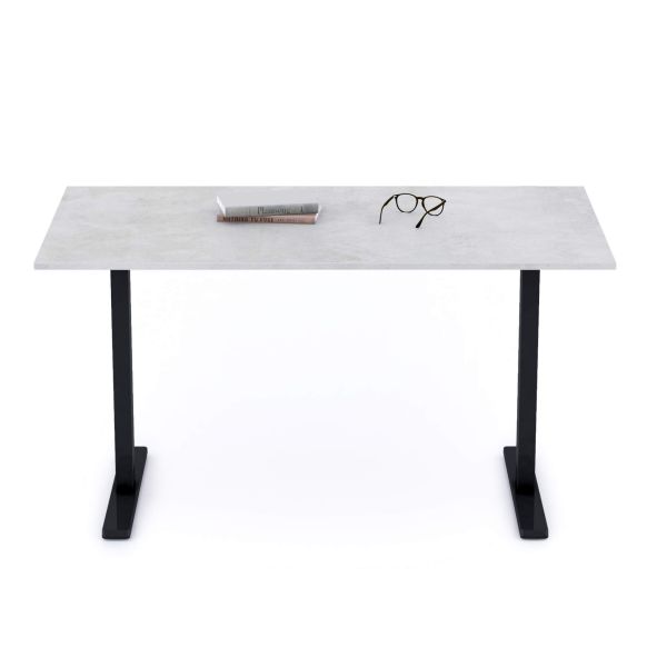 Clara Fixed Height Desk 55.11 x 31.49 in Concrete Effect, Grey with Black Legs detail image 1