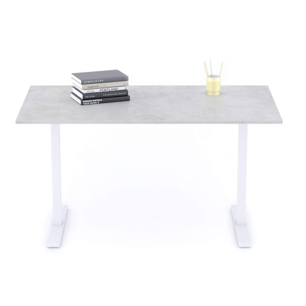 Clara Fixed Height Desk 55.11 x 31.49 in Concrete Effect, Grey with White Legs detail image 1