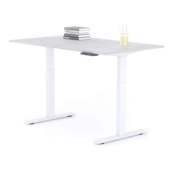 Clara Electric Standing Desk 55.1 x 31.4 in Concrete Effect, Grey with White Legs detail image 1