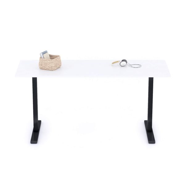 Clara Fixed Height Desk 62.99 x 23.62 in Concrete Effect, White with Black Legs detail image 1