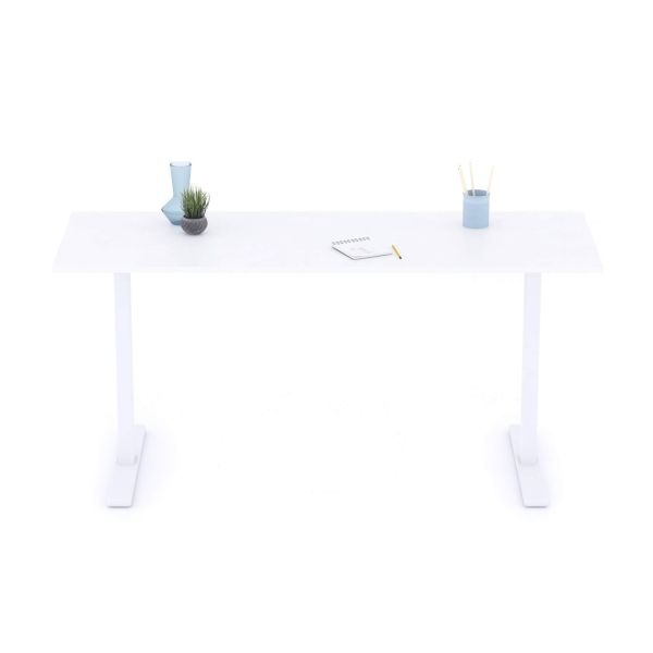 Clara Fixed Height Desk 62.99 x 23.62 in Concrete Effect, White with White Legs detail image 1