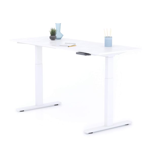 Clara Electric Standing Desk 62.9 x 23.6 in Concrete Effect, White with White Legs detail image 1