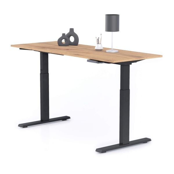 Clara Electric Standing Desk 62.9 x 23.6 in Rustic Oak with Black Legs detail image 1