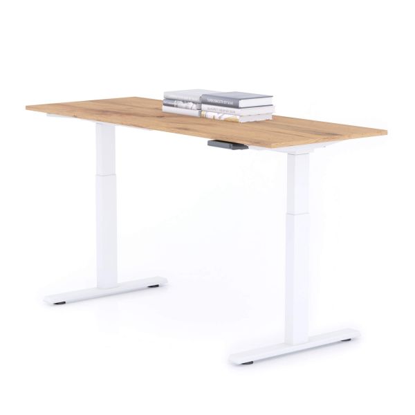 Clara Electric Standing Desk 62.9 x 23.6 in Rustic Oak with White Legs detail image 1