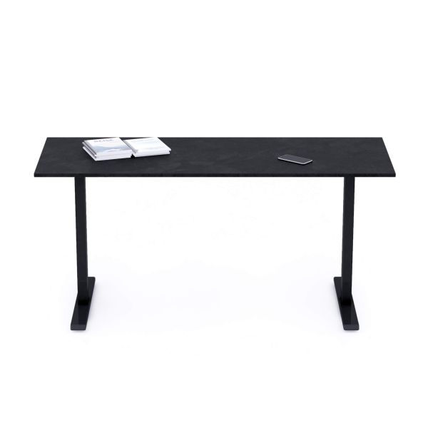 Clara Fixed Height Desk 62.99 x 23.62 in Concrete Effect, Black with Black Legs detail image 1