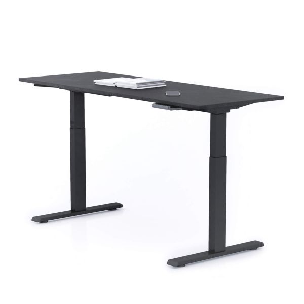 Clara Electric Standing Desk 62.9 x 23.6 in Concrete Effect, Black with Black Legs detail image 1