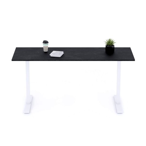 Clara Fixed Height Desk 62.99 x 23.62 in Concrete Effect, Black with White Legs detail image 1