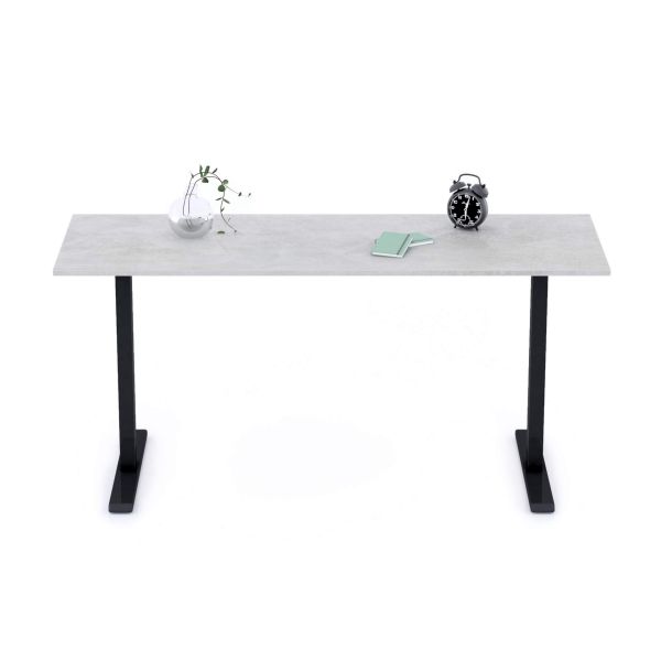 Clara Fixed Height Desk 62.99 x 23.62 in Concrete Effect, Grey with Black Legs detail image 1