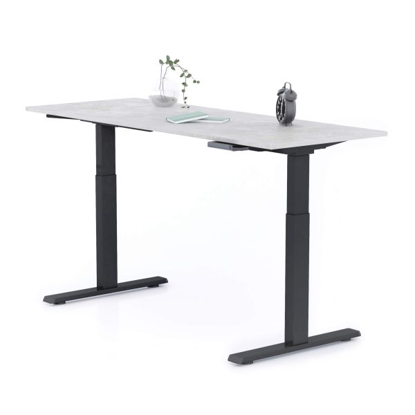 Clara Electric Standing Desk 62.9 x 23.6 in Concrete Effect, Grey with Black Legs detail image 1