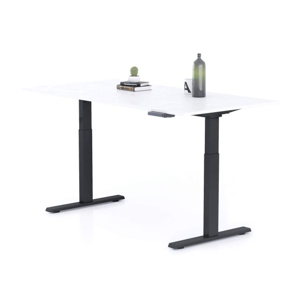 Clara Electric Standing Desk 62.9 x 31.4 in Concrete Effect, White with Black Legs detail image 1