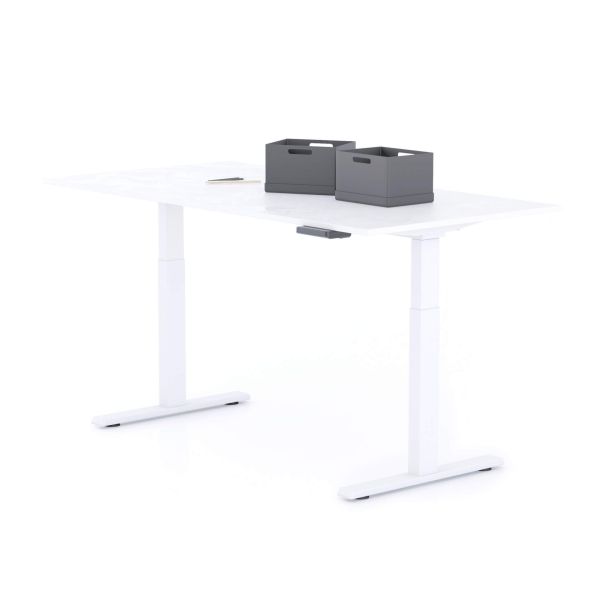 Clara Electric Standing Desk 62.9 x 31.4 in Concrete Effect, White with White Legs detail image 1