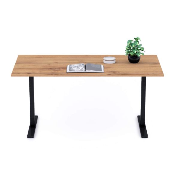 Clara Fixed Height Desk 62.99 x 31.49 in Rustic Oak with Black Legs detail image 1