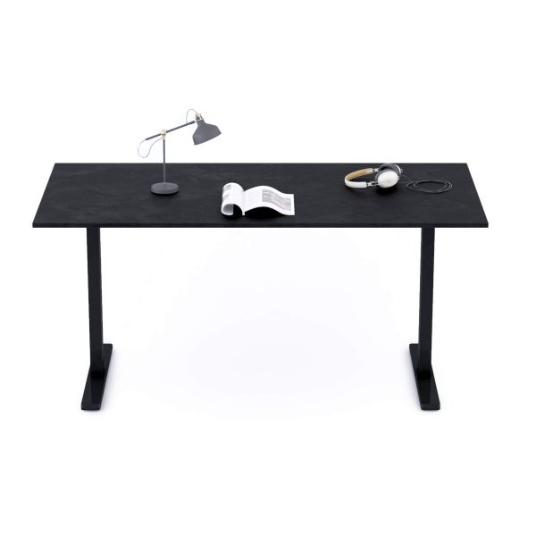 Clara Fixed Height Desk 62.99 x 31.49 in Concrete Effect, Black with Black Legs detail image 1