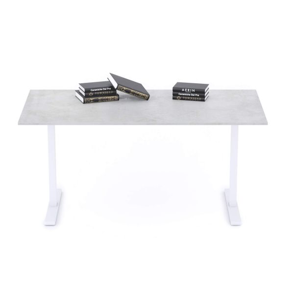 Clara Fixed Height Desk 62.99 x 31.49 in Concrete Effect, Grey with White Legs detail image 1