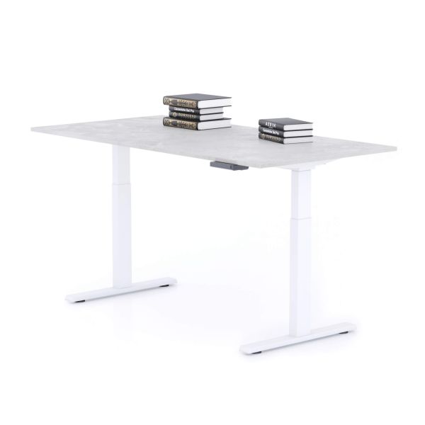 Clara Electric Standing Desk 62.9 x 31.4 in Concrete Effect, Grey with White Legs detail image 1